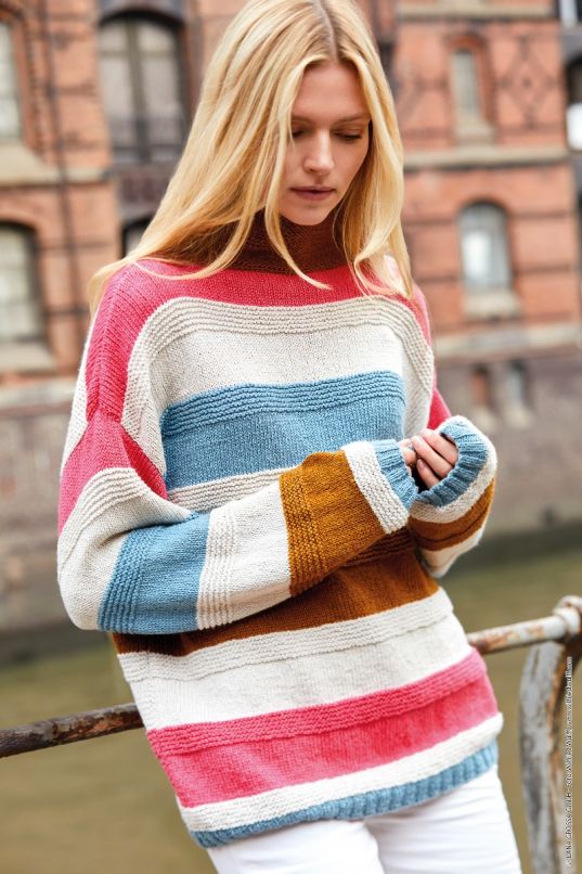 Trui met relief en streepmotief in Alta Moda Cotolana Lana Grossa