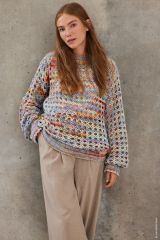 Gehaakte trui met roosterpatroon in Cotonella Multi | Lana Grossa