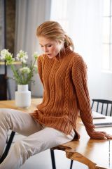 Kabeltrui met opstaande kraag in Cool Wool Big Melange | Lana Grossa