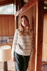 Trui met streepjes en ronde pas in Natural Alpaca Pelo | Lana Grossa