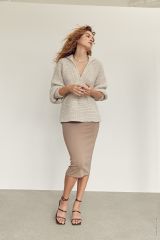 Trui met v-hals en polokraag in Natural Alpaca Pelo | Lana Grossa