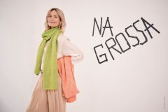 Sjaal moet geometrisch motief in Puno Due variant  oranje | Lana Grossa