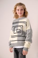 Trui met kleurvlakken en opgehaakte lijnen in Cool Merino | Lana Grossa