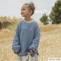 Oversized kindertrui met fantasiemouwen in Cotton Yak | Katia Concept
