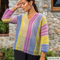 Trui met verticale strepen in 50 Mohair Shades - Variant 1 | Katia