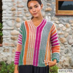 Trui met verticale strepen in 50 Mohair Shades - Variant 3 | Katia