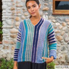 Trui met verticale strepen in 50 Mohair Shades - Variant 4 | Katia