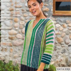 Trui met verticale strepen in 50 Mohair Shades - Variant 7 | Katia