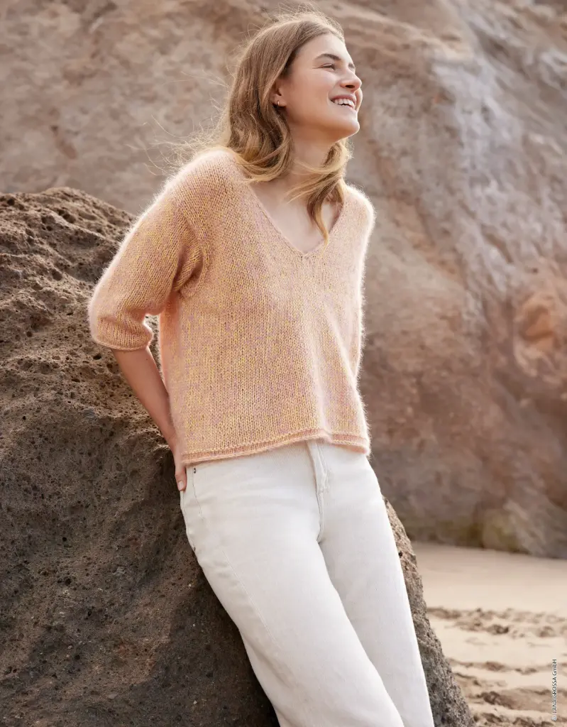 Top Down trui met v-hals in Silkhair & Cashmere Summer | Lana Grossa