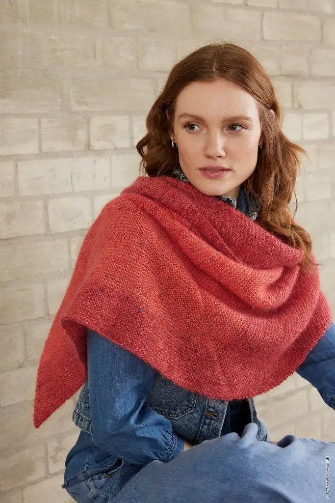 Assymetrische stola met Merino Lace Aquarell & Natural Superkid Tweed | Lana Grossa