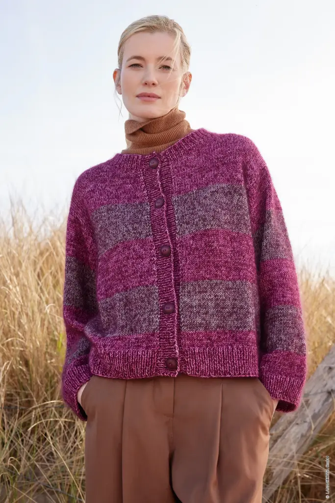 Vest met sluitboord en streepmotief in Cool Wool Vintage & Silkhair | Lana Grossa