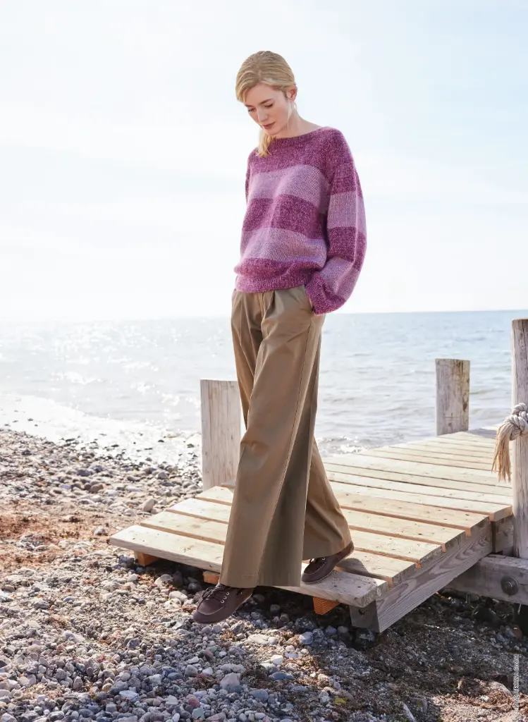 Klassieke trui met streepmotief in Cool Wool Vintage & Silkhair | Lana Grossa