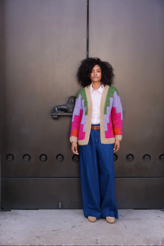 Vest met kleurblokken in Mohair di Gio variant a (2 draden) | Lana Grossa