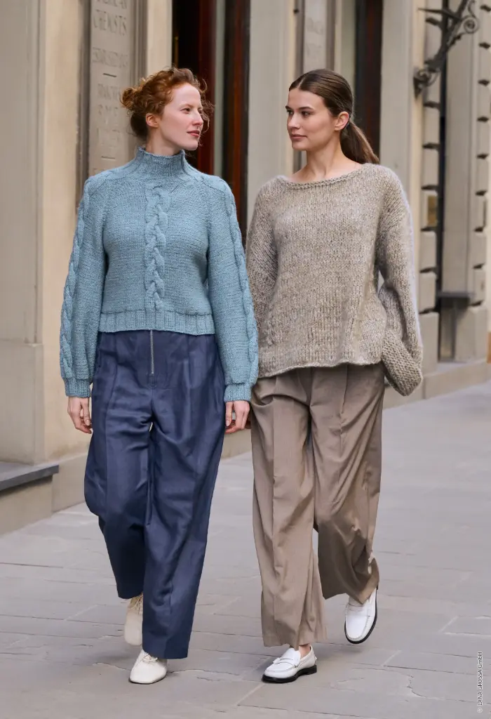 Raglantrui met kabelmotief in pofmouwen in Alta Moda Alpaca | Lana Grossa