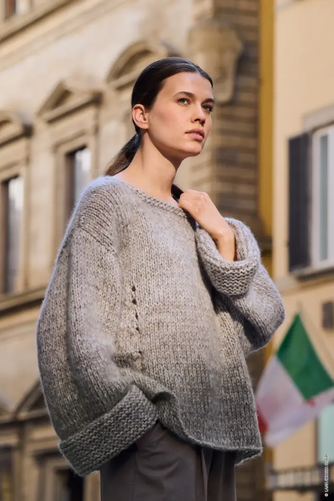 A-lijn trui in Nebbia & Superkid Seta | Lana Grossa