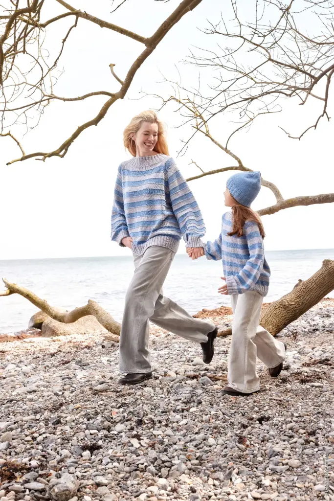 Top Down kindertrui met streepmotief en raglanmouwen in Cool Wool Big Mélange | Lana Grossa