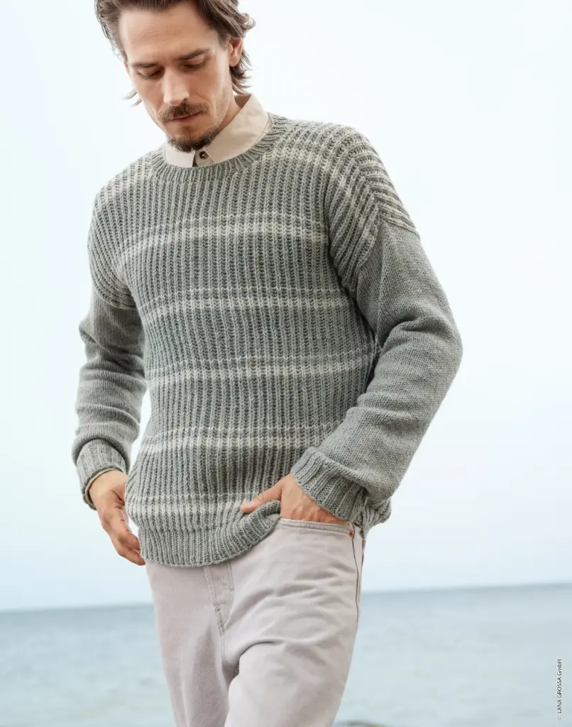 Mannentrui met patentpatroon en streeppatroon in Merino Uno | Lana Grossa