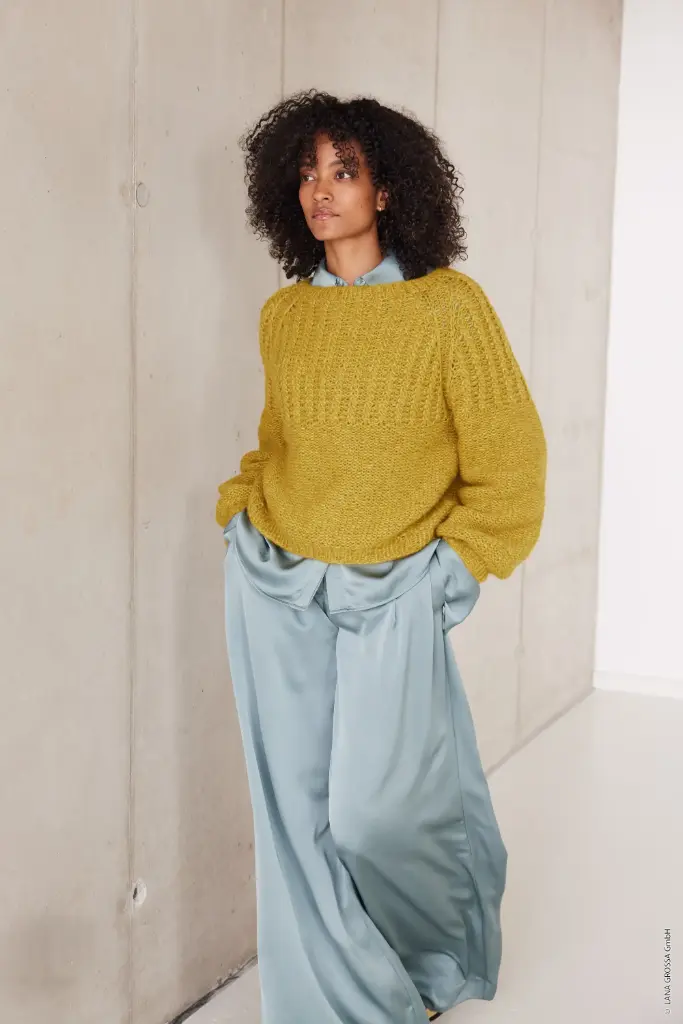 Top Down trui met raglanmouwen in Alpaca Air II | Lana Grossa