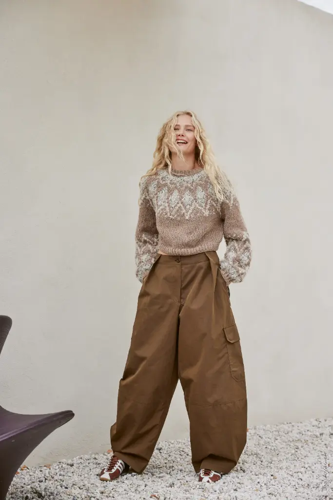 Korte trui met jacquardmotief in Natural Lama Chunky, Orsetto & Glamour | Lana Grossa