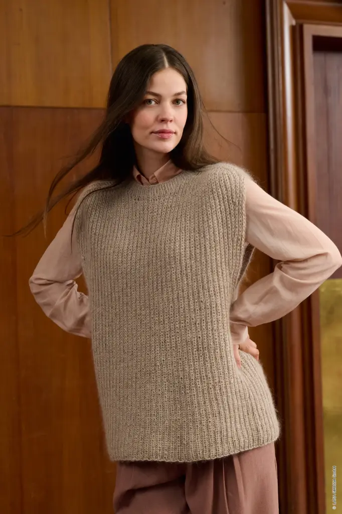 Topdown debardeur met halvepatent steek in Ecopuno & Silkhair | Lana Grossa