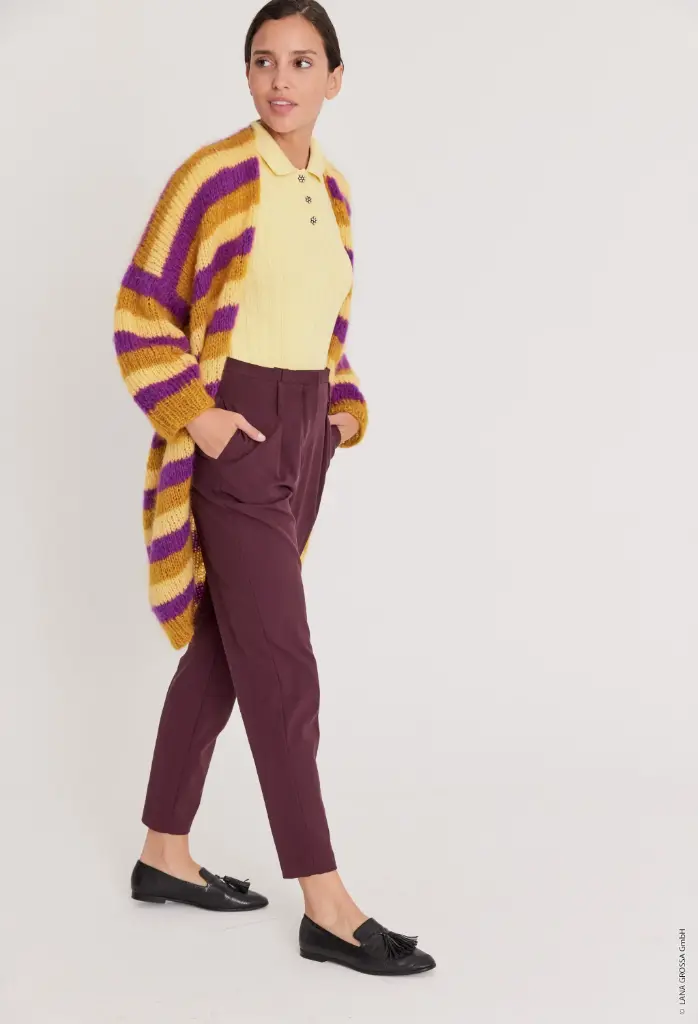 Halflange vest met strepen in Mohair Moda | Lana Grossa