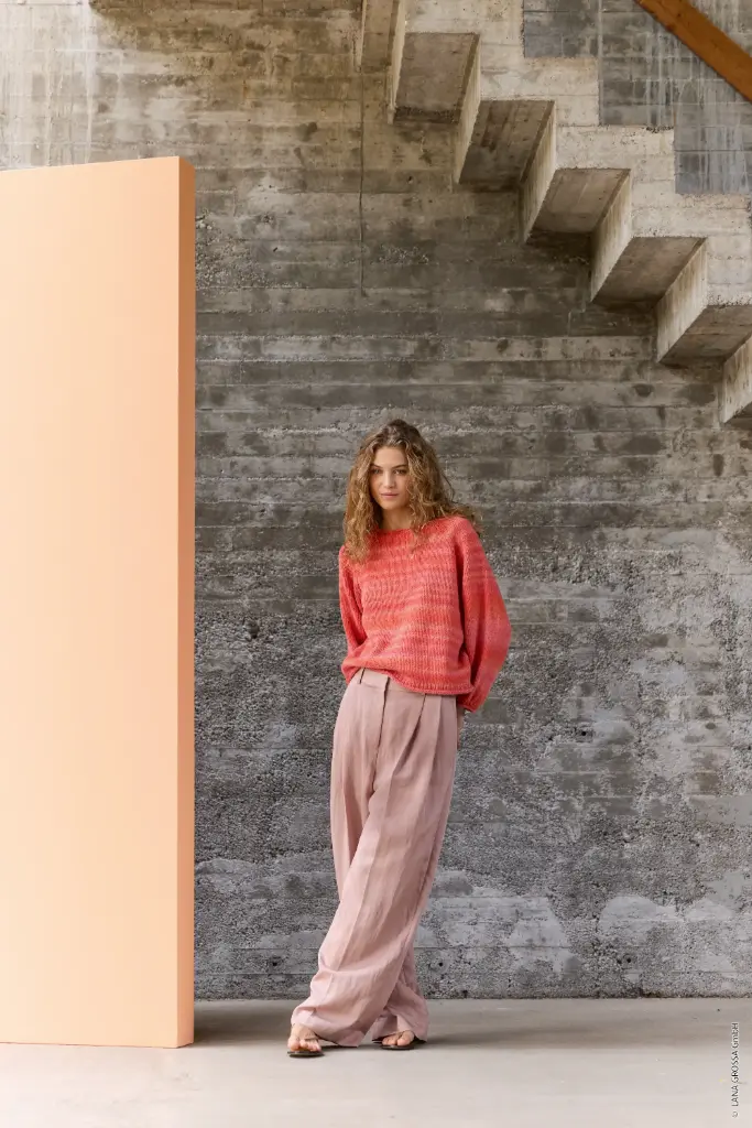 Topdown Trui met raglanmouwen in Corallo | Lana Grossa