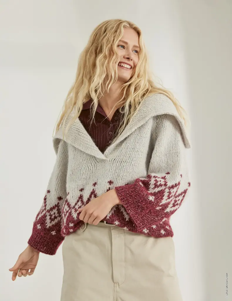 Trui met opvallende kraag in Natural Alpaca Pelo & Glamour | Lana Grossa