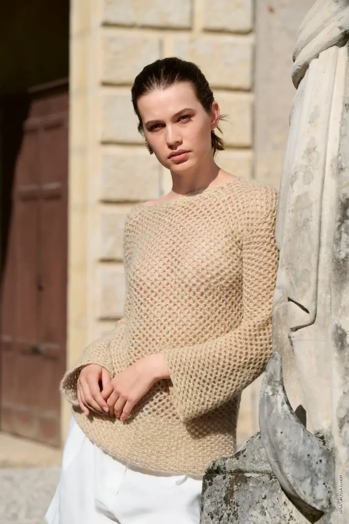 TopDown gehaakte trui met brede mouwen in Setasuri & Glamour | Lana Grossa