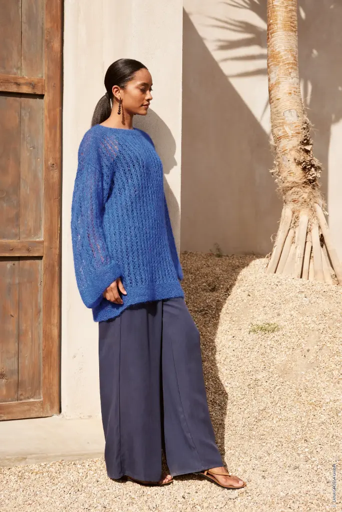 Trui met gaatjesmotief in Natural Superkid Tweed | Lana Grossa