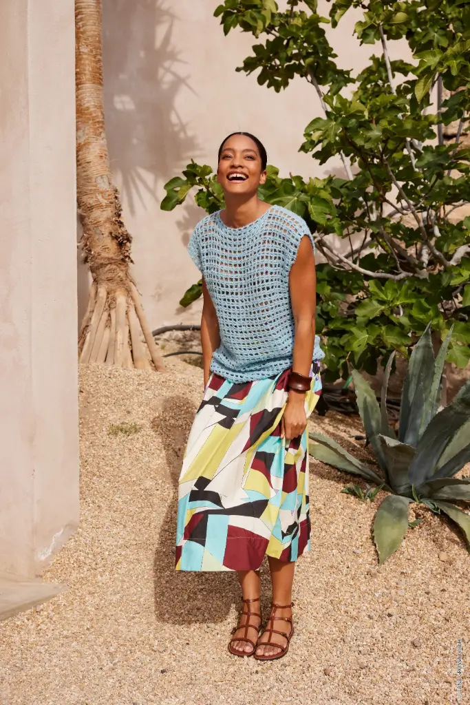 Top Down Gehaakt topje met gaatjesmotief in Ella | Lana Grossa