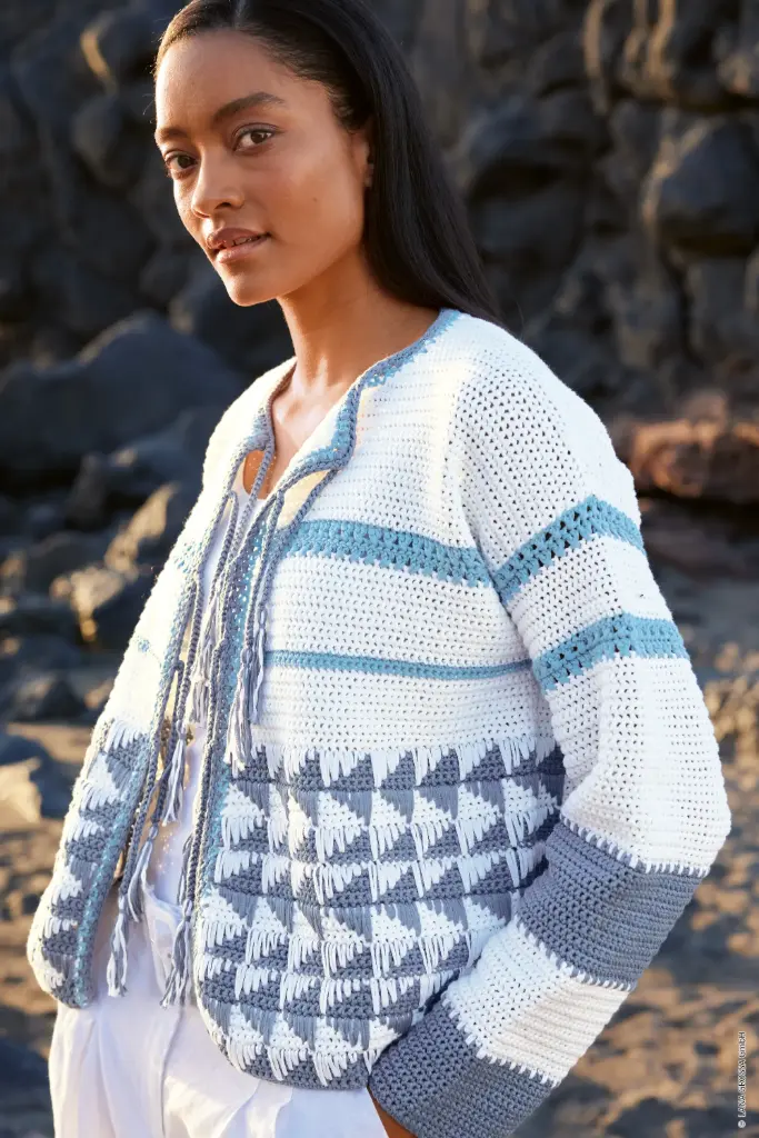 Gehaakte vest met geometrische motieven in Tessera | Lana Grossa