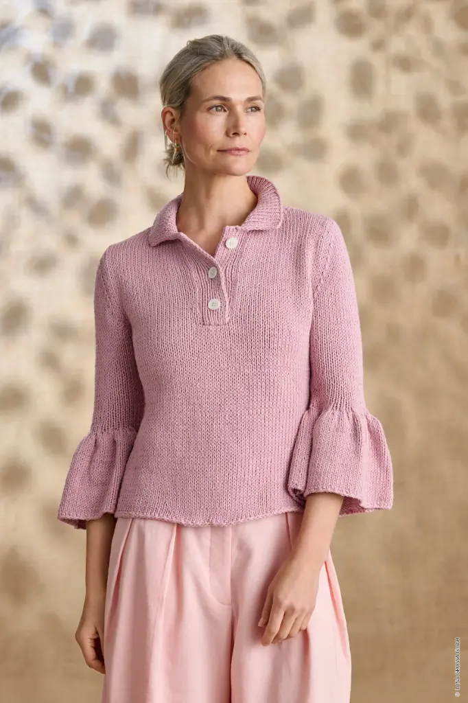 Getailleerde vest met volant mouwen in Natural Cotton | Lana Grossa