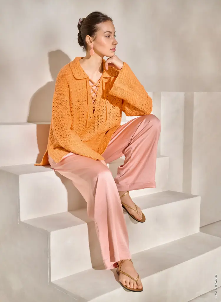 Gehaakte Trui met fantasiemotief en polokraag in Cotonella | Lana Grossa