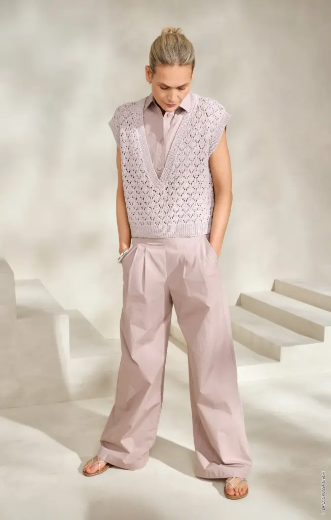 Debardeur met zeer diepe V-hals en ajourmotief in Elastico | Lana Grossa