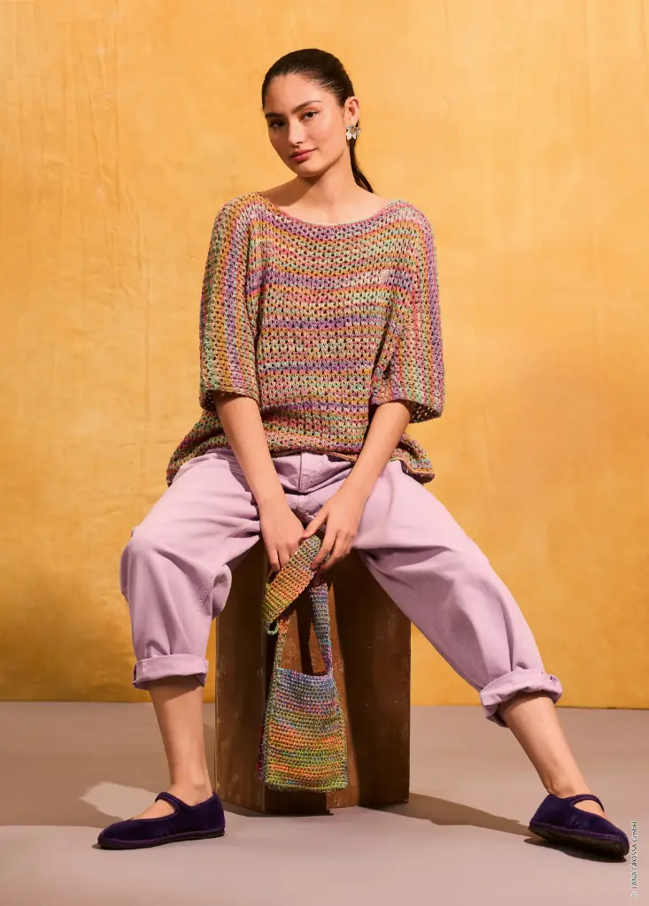 Top Down kimono truitje met gaatjesmotief in Gomitolo Alga | Lana Grossa