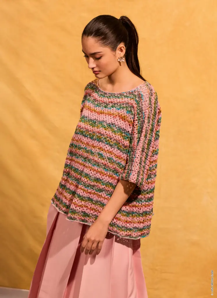 Top Down kimono truitje met gaatjesmotief in Gomitolo California | Lana Grossa