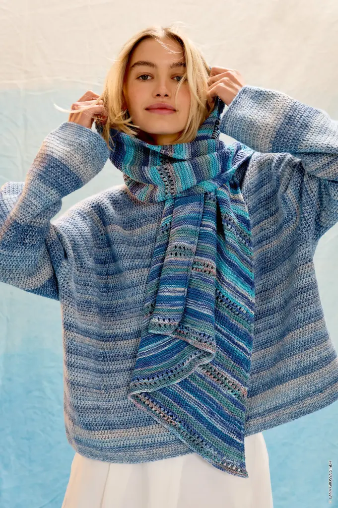 Asymmetrische stola in Gomitolo Alga | Lana Grossa