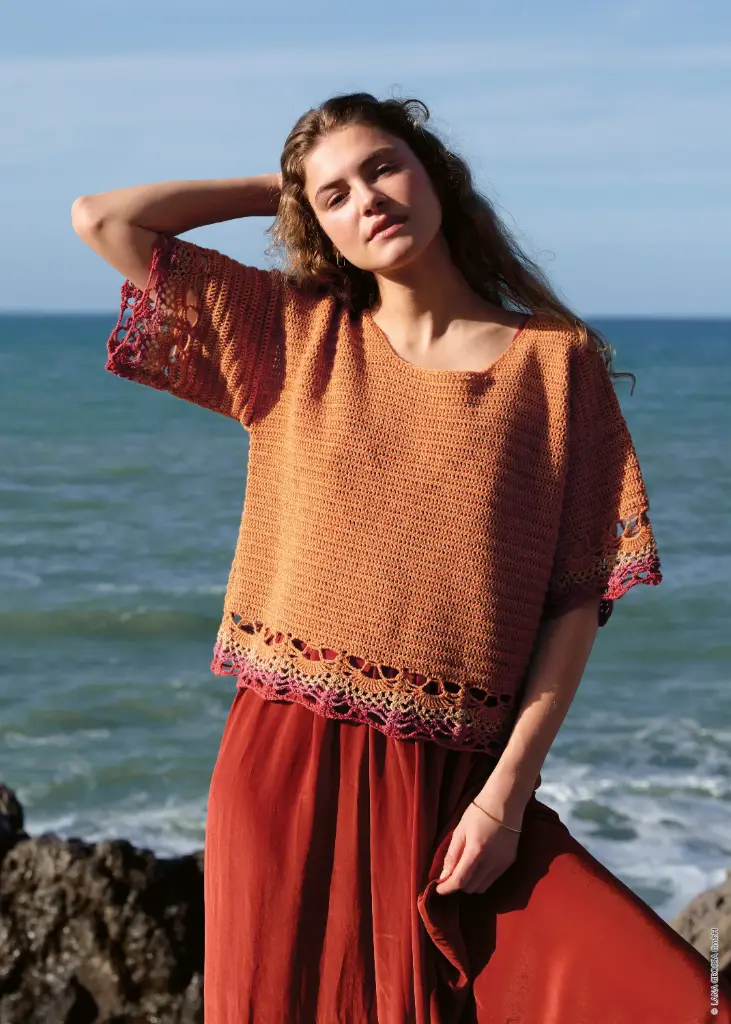 Gehaakte truitje met fantasieboorden in Diversa | Lana Grossa