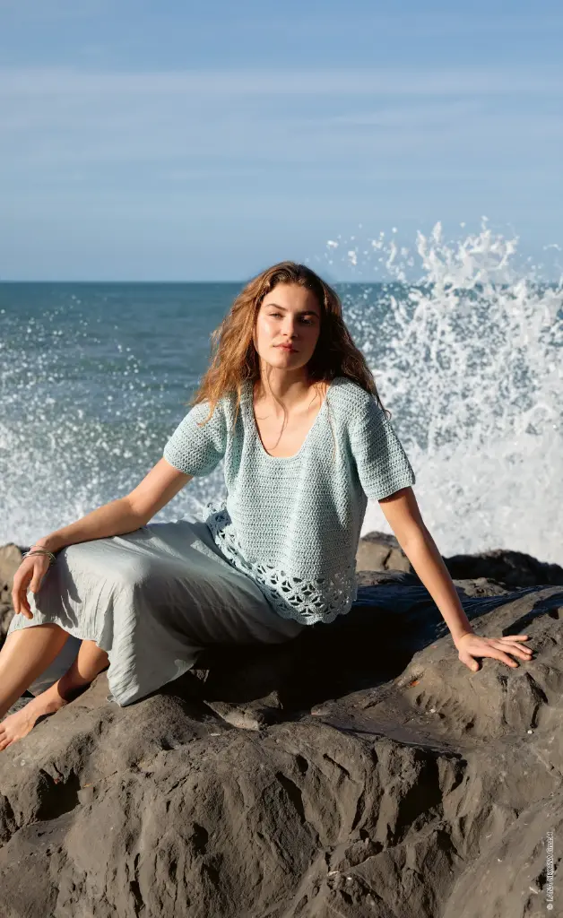 Gehaakte T-shirt met fantasieboord in Gioia | Lana Grossa