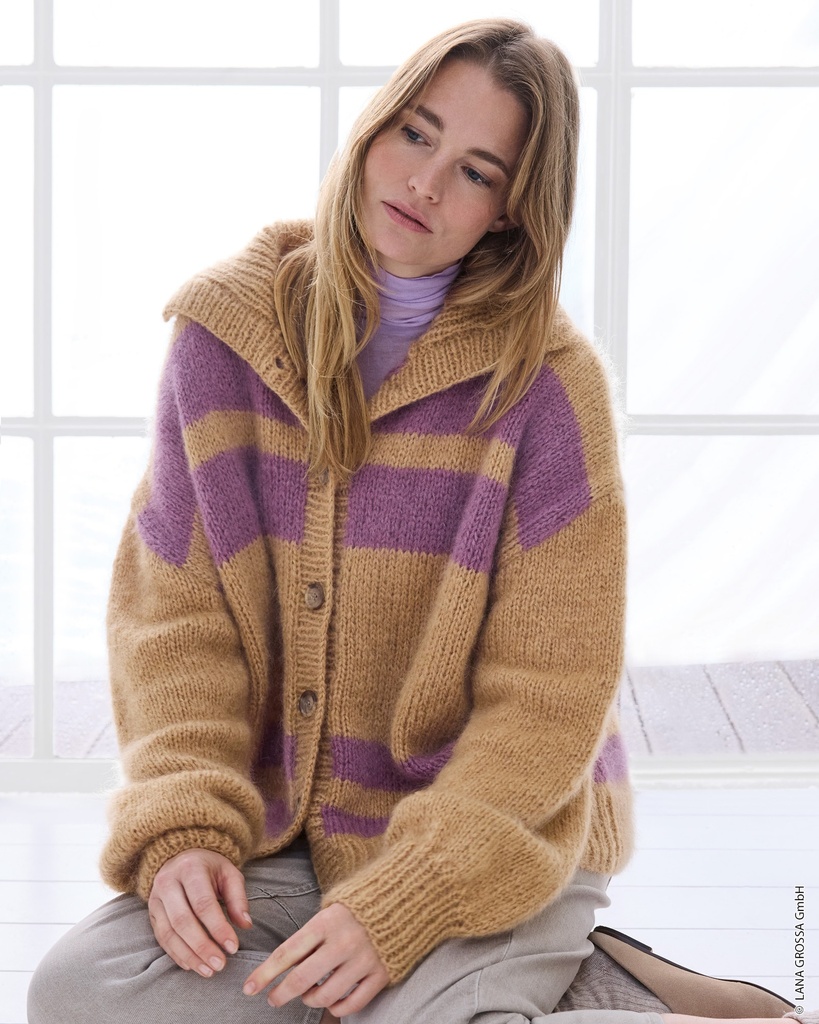 Klassieke vest met polokraag en streepmotief in Mohair di Gio | Lana Grossa