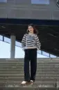 Top Down Trui met streepmotief in Alpaca Air II | Lana Grossa